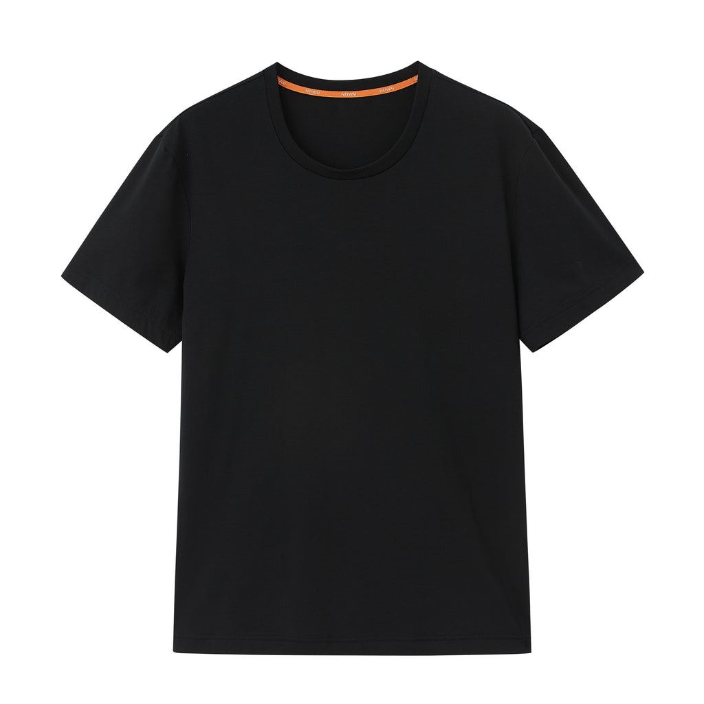 Flat lay of black T-shirt. Black color.