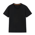 Flat lay of black T-shirt. Black color.