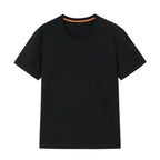 Flat lay of black T-shirt. Black color.