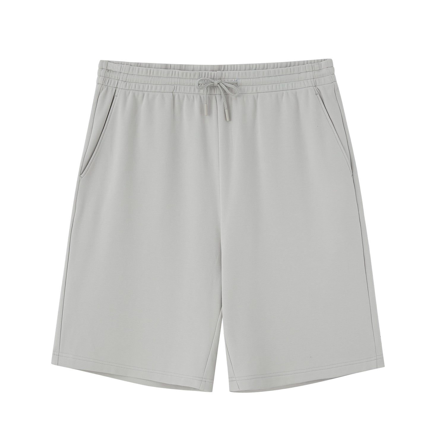 flat lay image of grey shorts