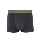 Flat lay of navy boxer briefs with olive waistband. Steel Blue color. 