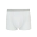 Flat lay of gray boxer briefs with gray waistband. White color.