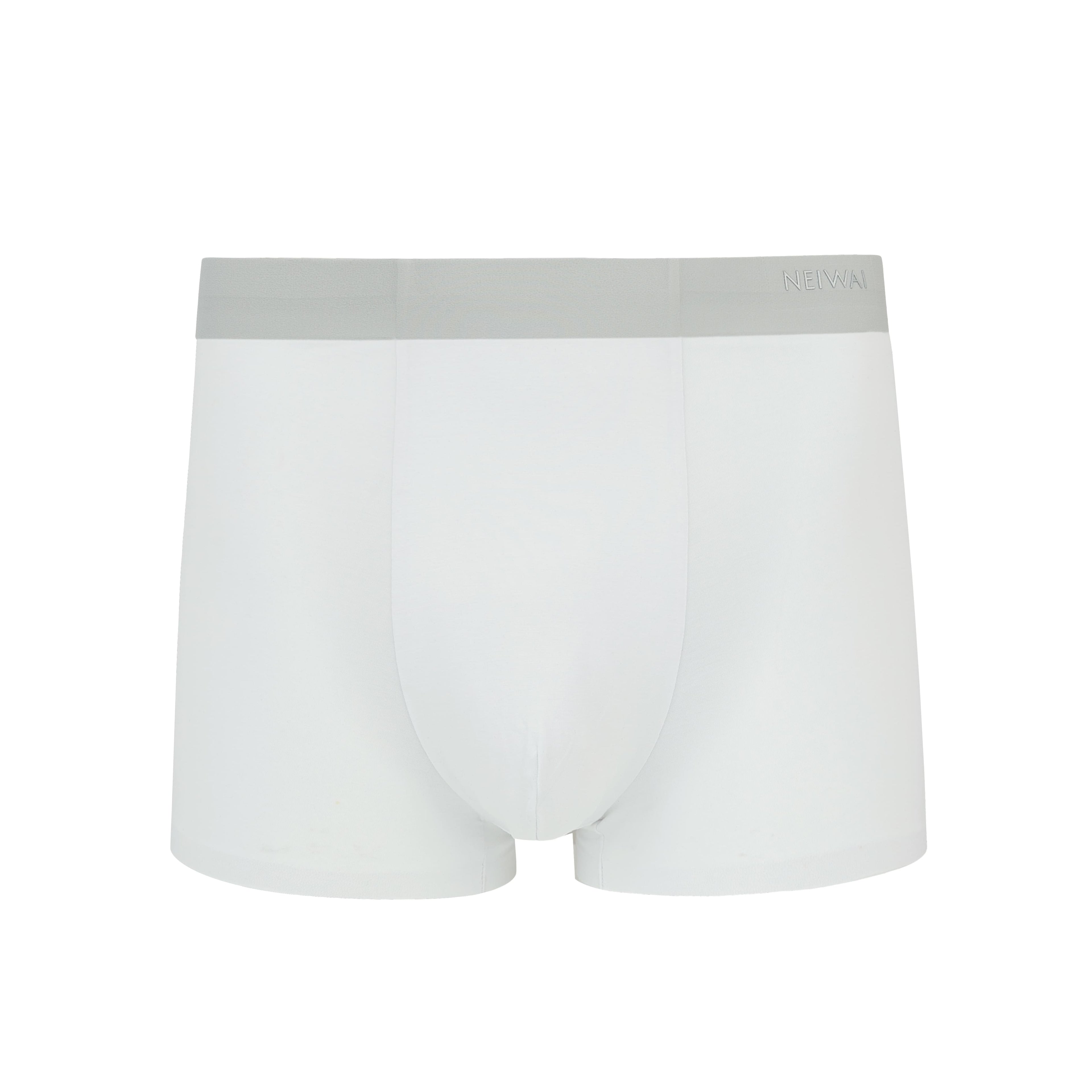 Flat lay of gray boxer briefs with gray waistband