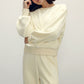 Women with cream color fluffy loungewear set