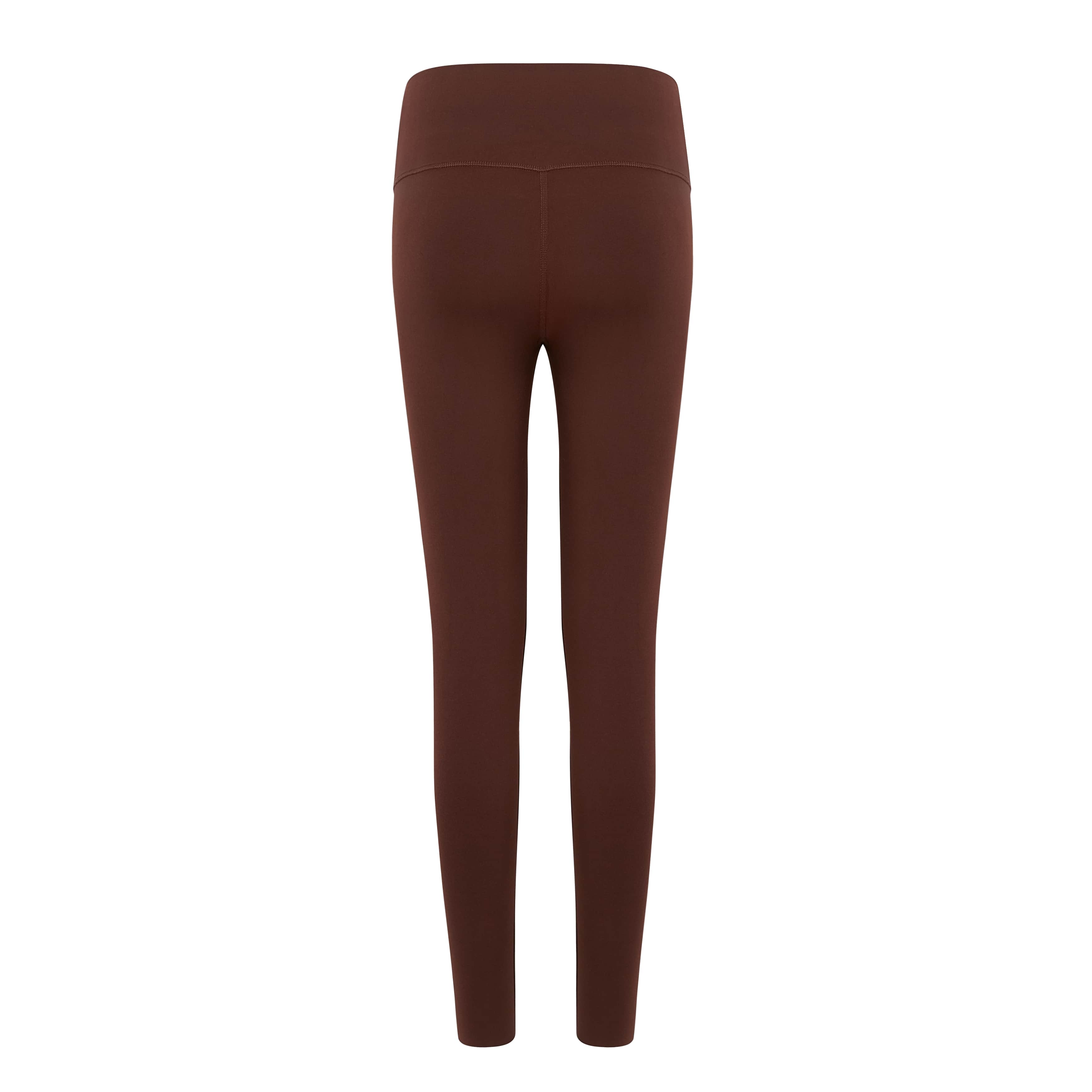 Flat lay image of back view of brown leggings