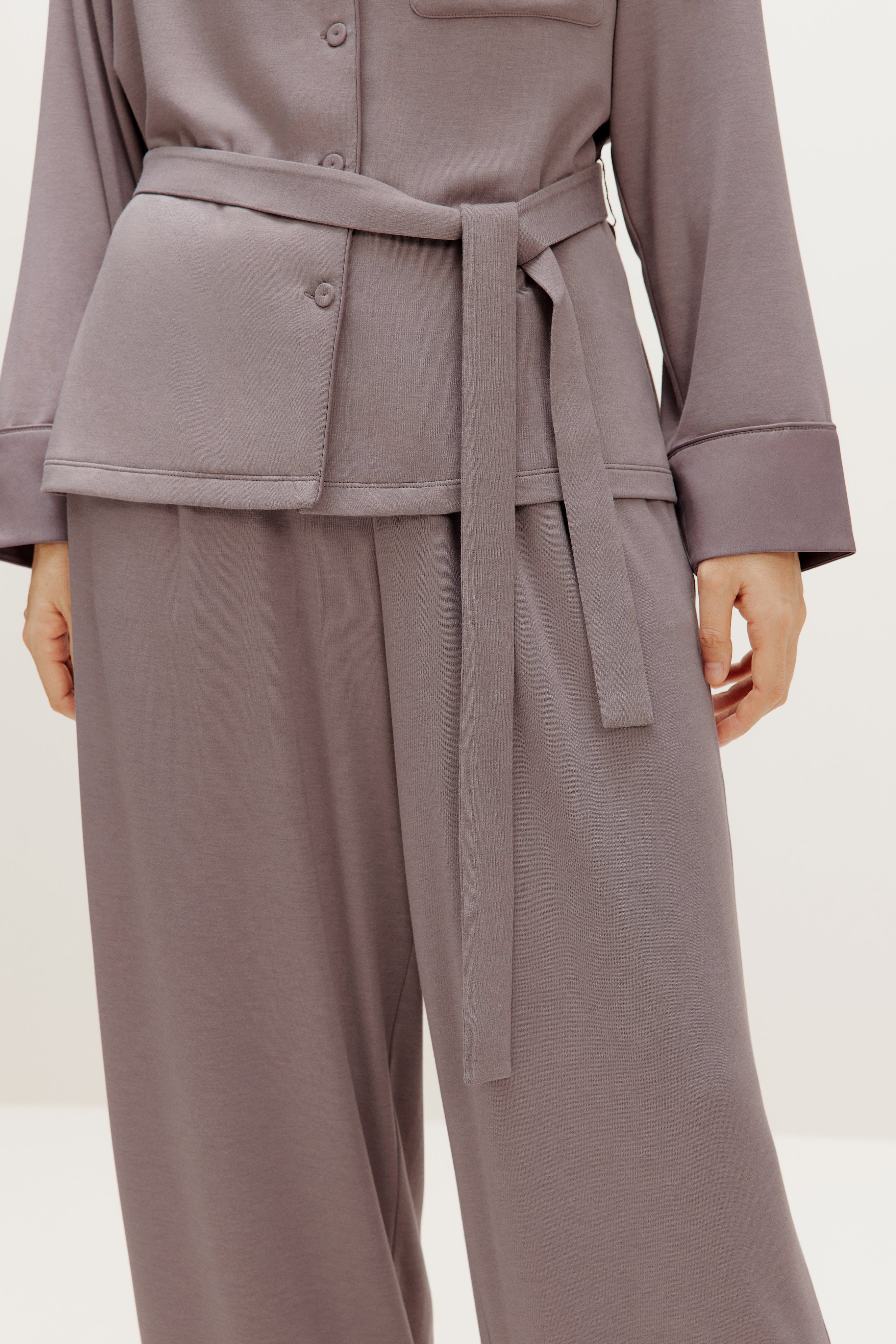belted purple pajama set