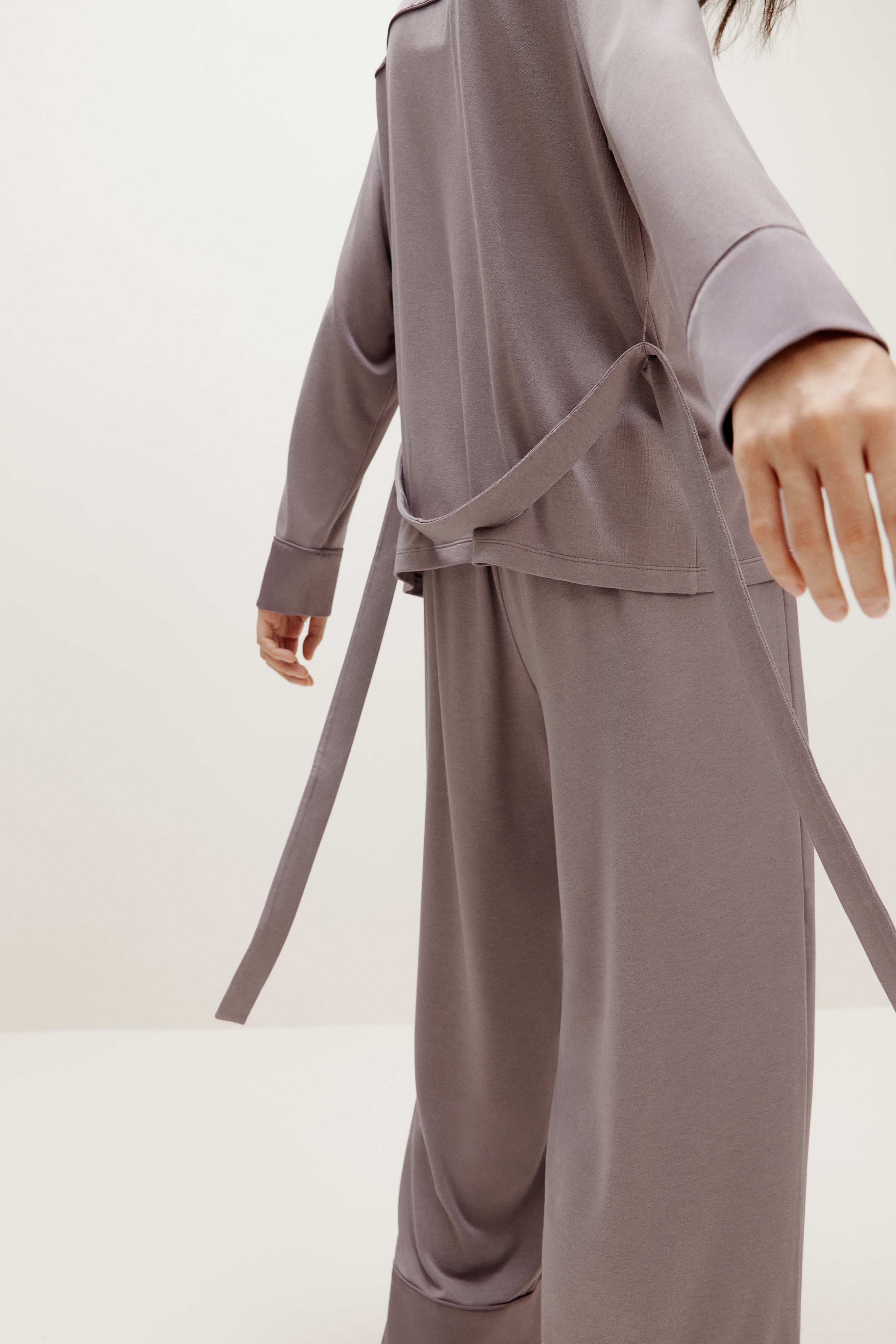belted purple pajama set back