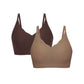 Flat lay image of light brown and dark brown bras