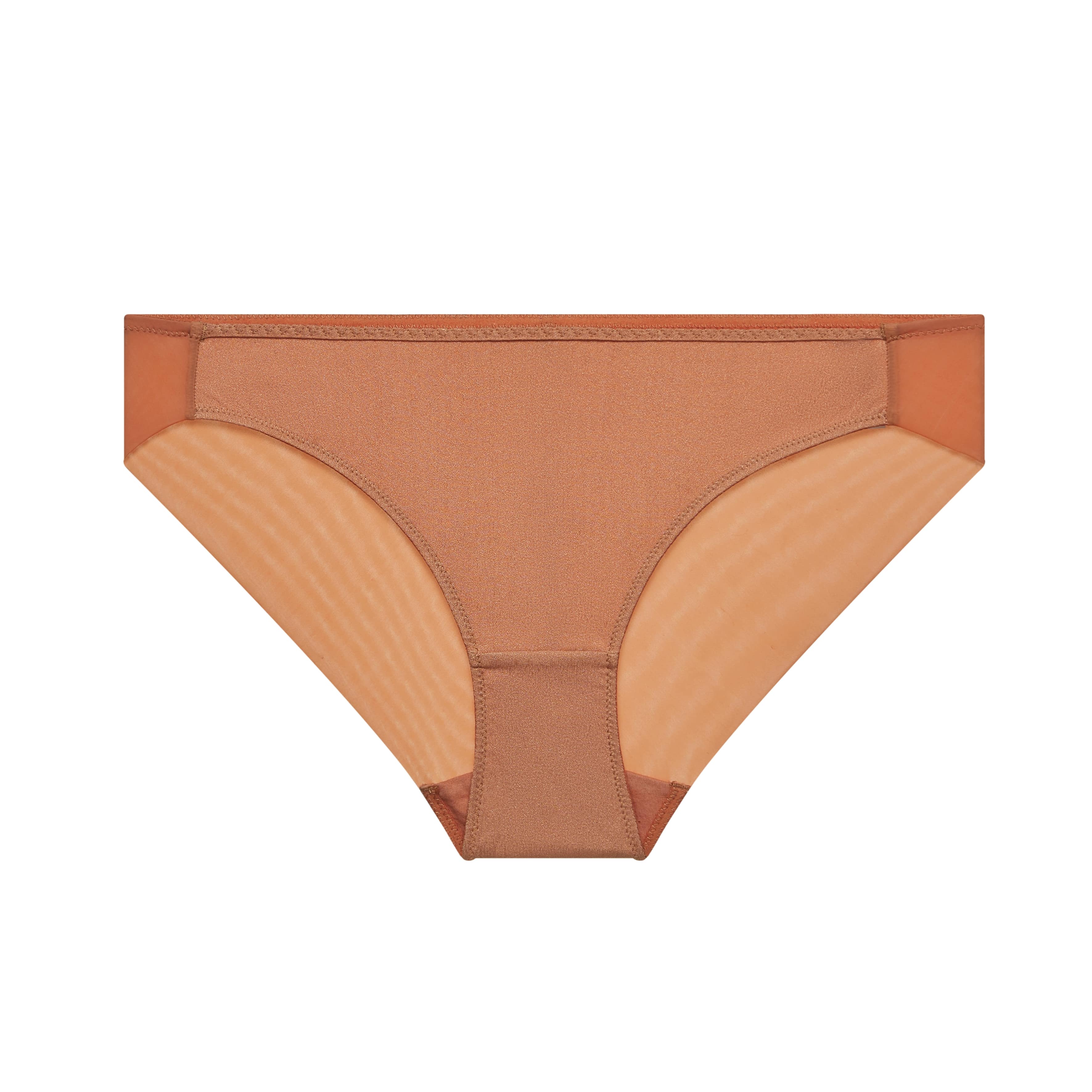 flat lay image of tanned orange brief