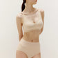 woman in beige bra and brief