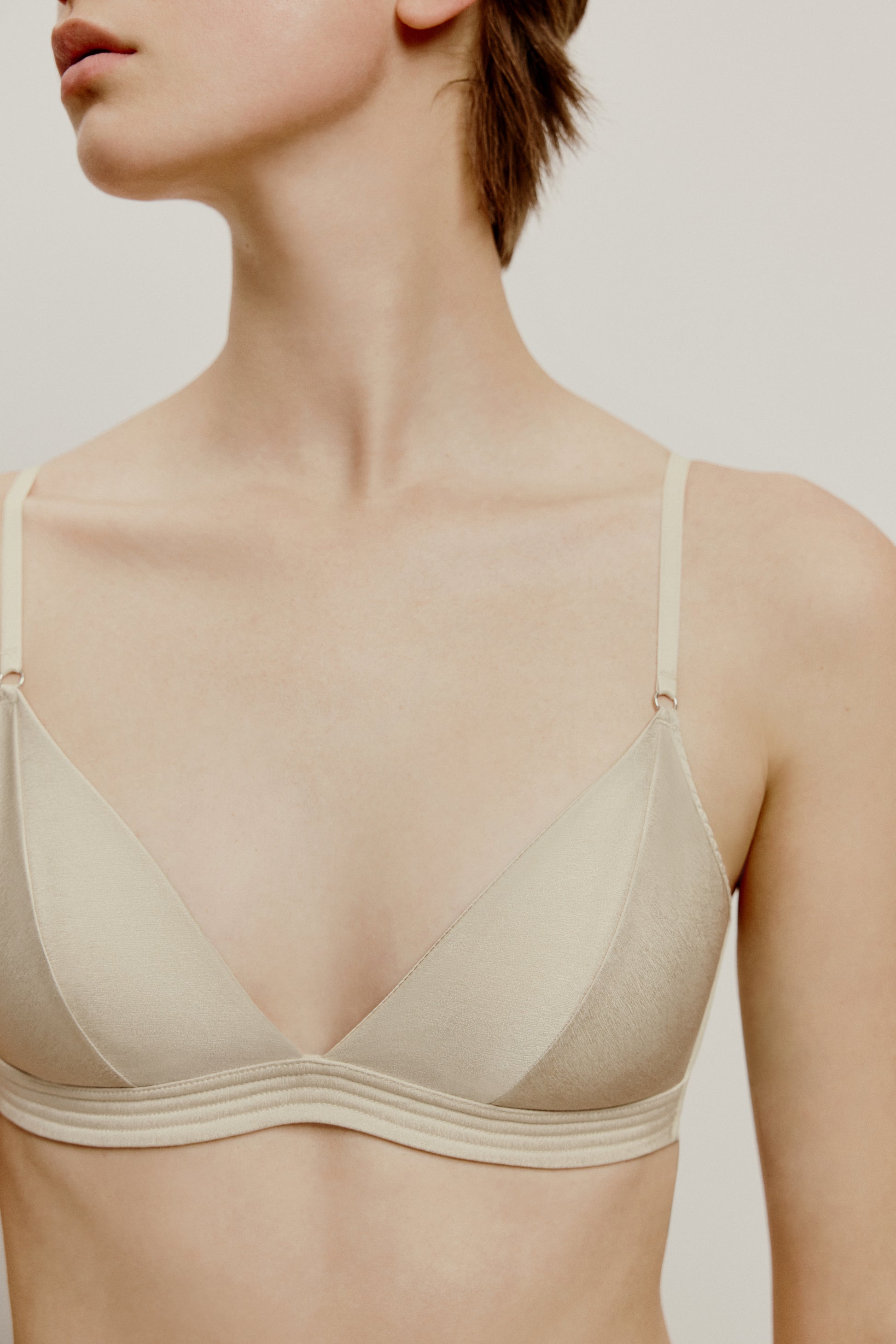 Silk Satin Triangle Soft Cup Smooth and Comfortable Wireless Bra.