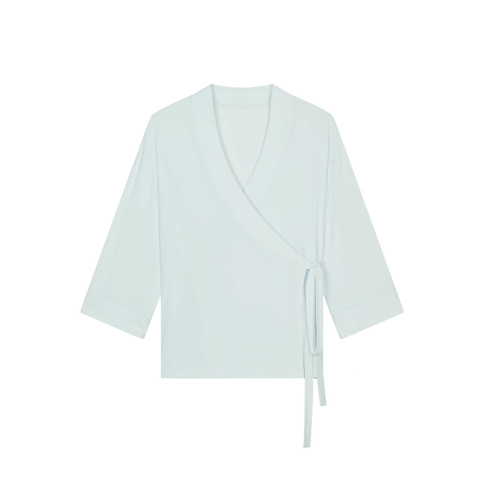 light blue maternity wrap top