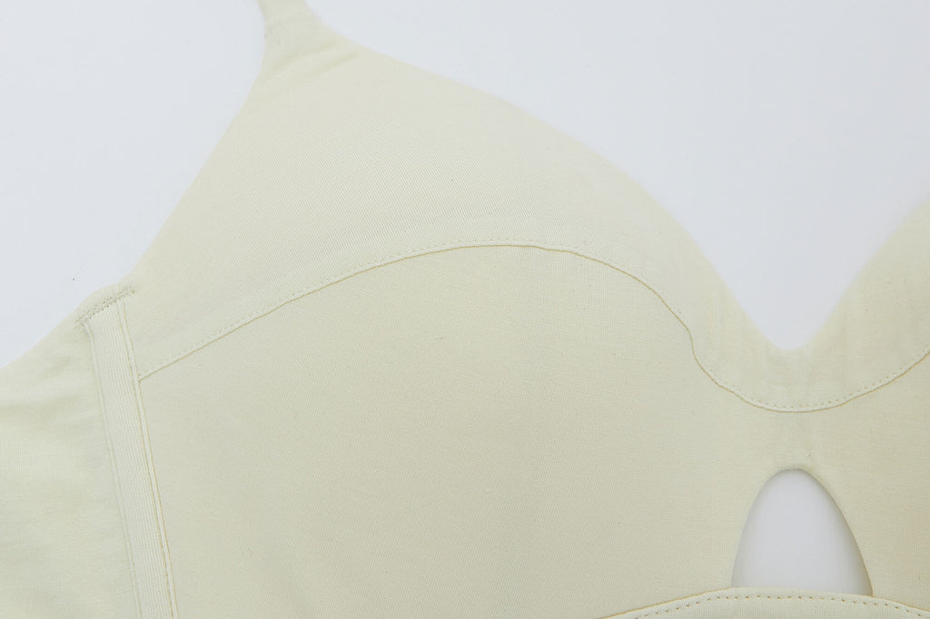 close up of a light yellow bra