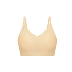 Flat lay image of beige bra