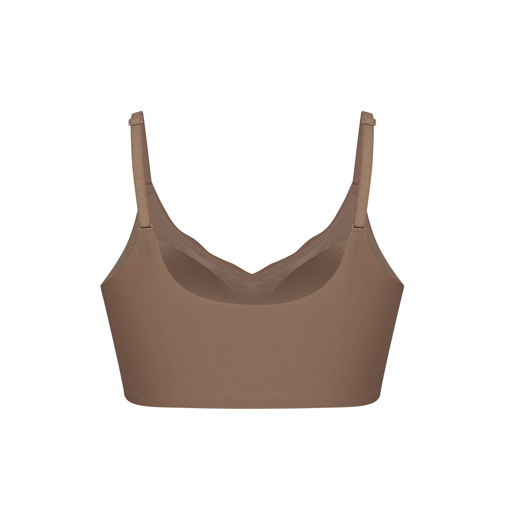 Flat lay image of inside of light brown bra