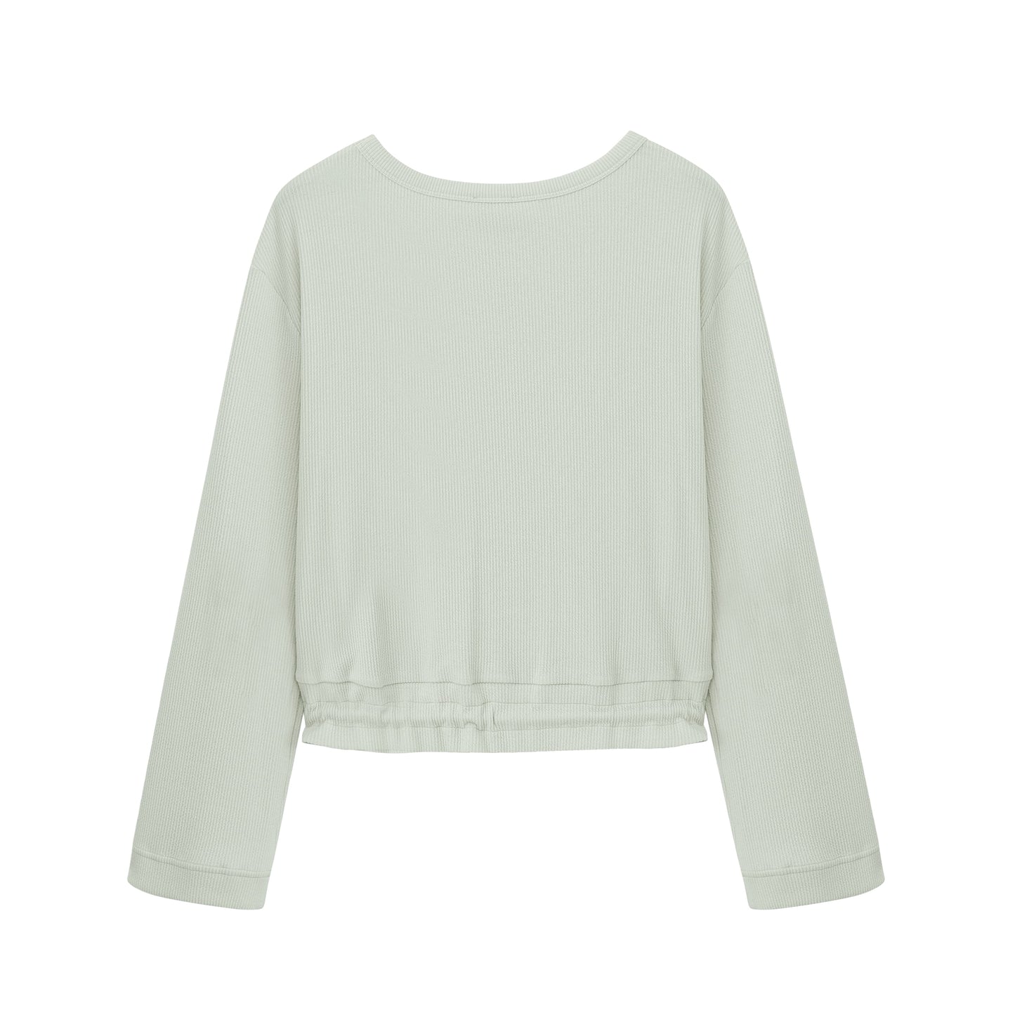 flat lay image of mint pajama top from back