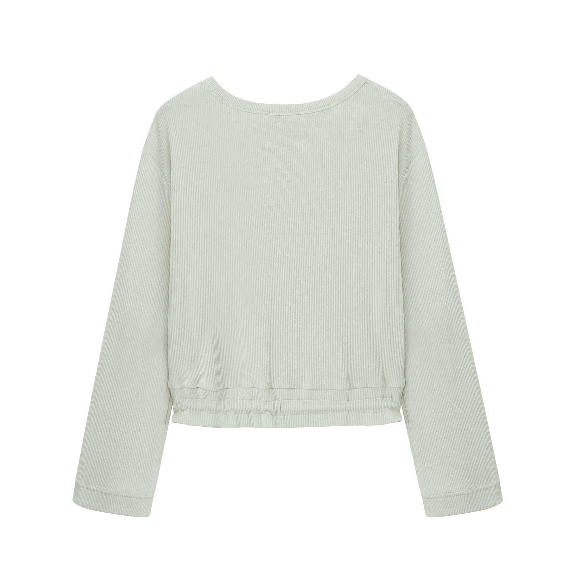 flat lay image of mint pajama top from back