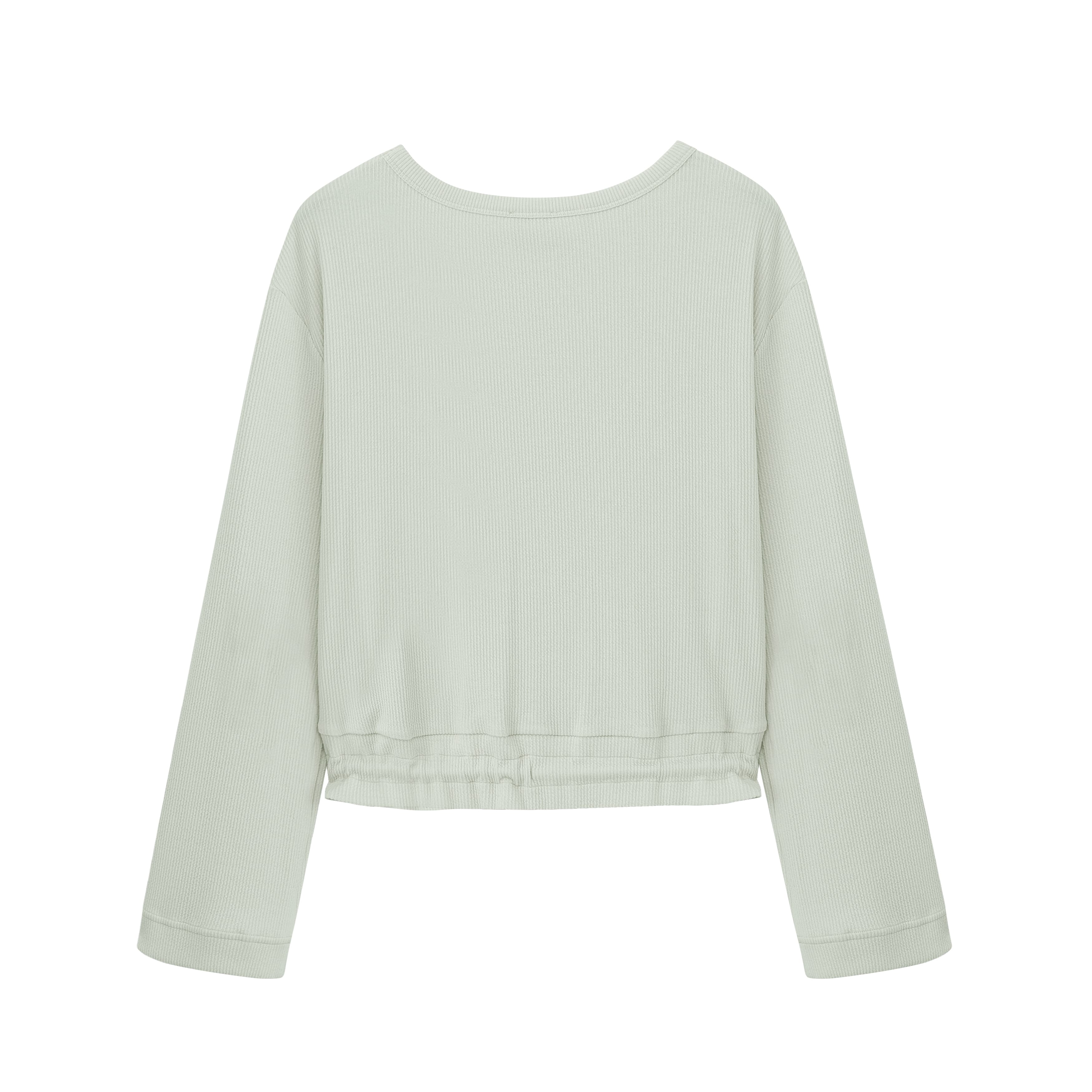 flat lay image of mint pajama top from back