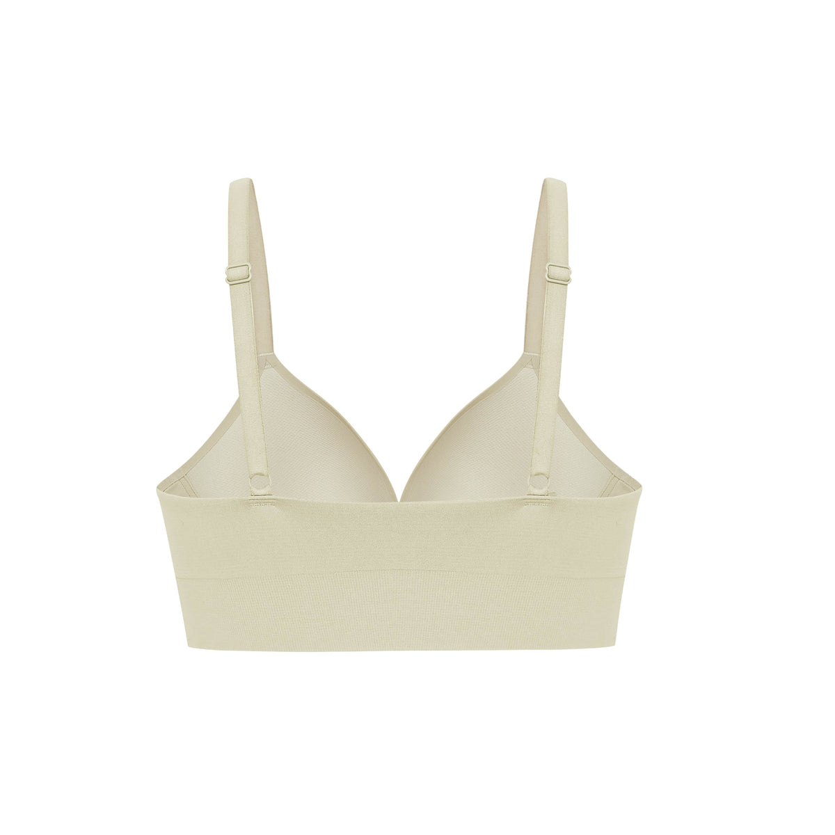 the back of a cream bra