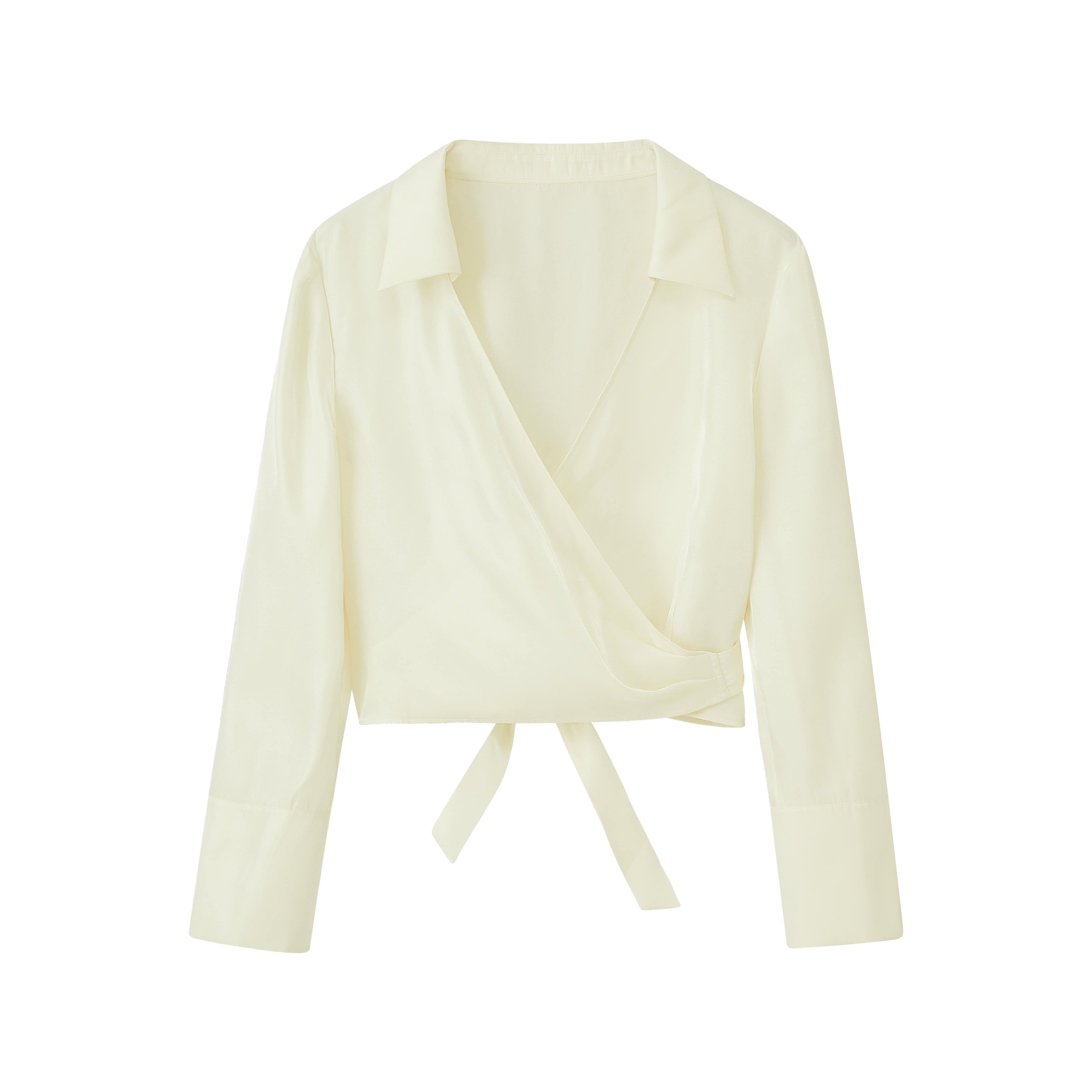 flat lay image of white satin shirt
